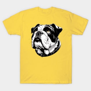 Stunning and Cool English Bulldog Monochrome and Gold Portrait for Father's Day T-Shirt